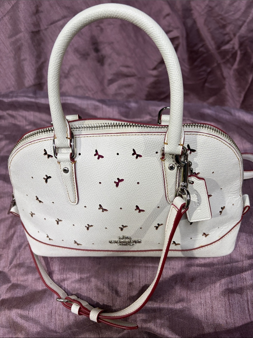 Coach White Dome Satchel with Pink Trim